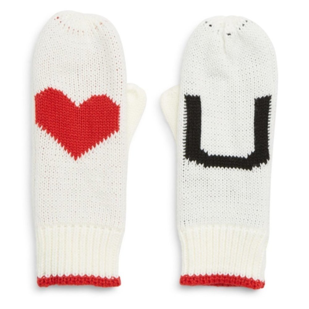Tucker + Tate White Heart U Mittens (Big Girls) NEW